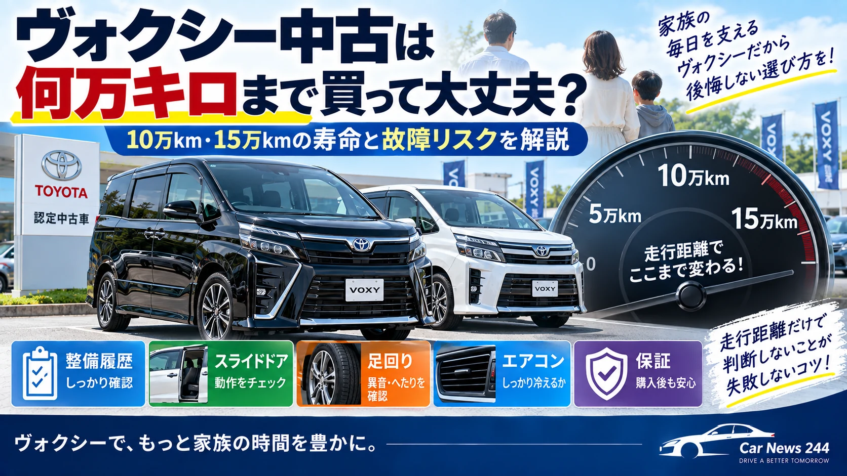 ヴォクシー中古は何万キロまで買って大丈夫？10万km・15万kmの寿命と故障リスクを解説